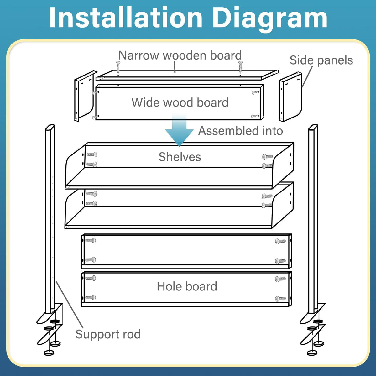 Clamp On Desk Pegboard Shelf, Black, 23.6in