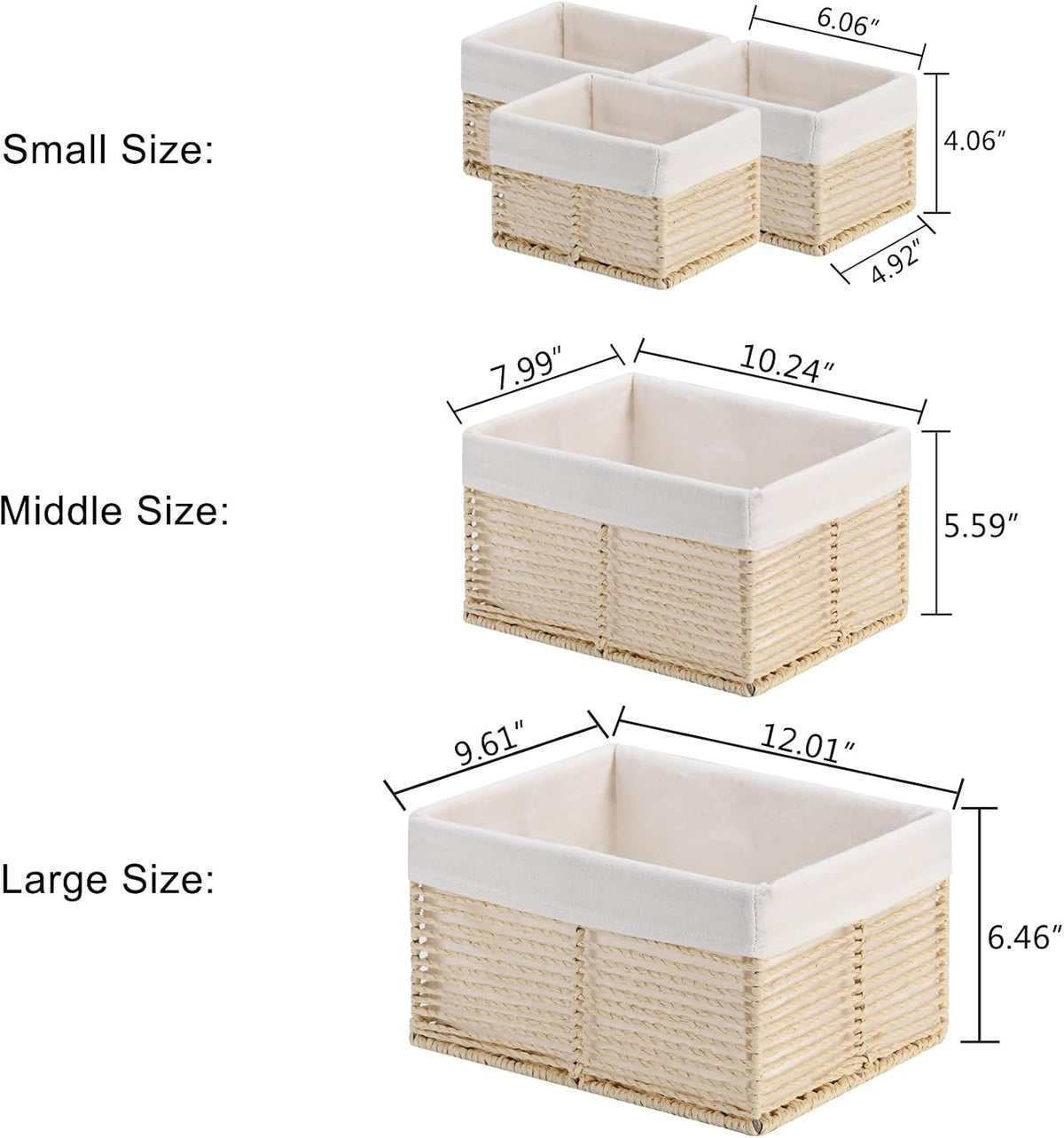 Vagusicc Wicker Storage Basket, Hand-Woven Paper Rope Basket, Rectangular Small Basket for Organizing, Cube Storage Bin for Closet/Clothes/Dresser, Beige, 5-Pack
