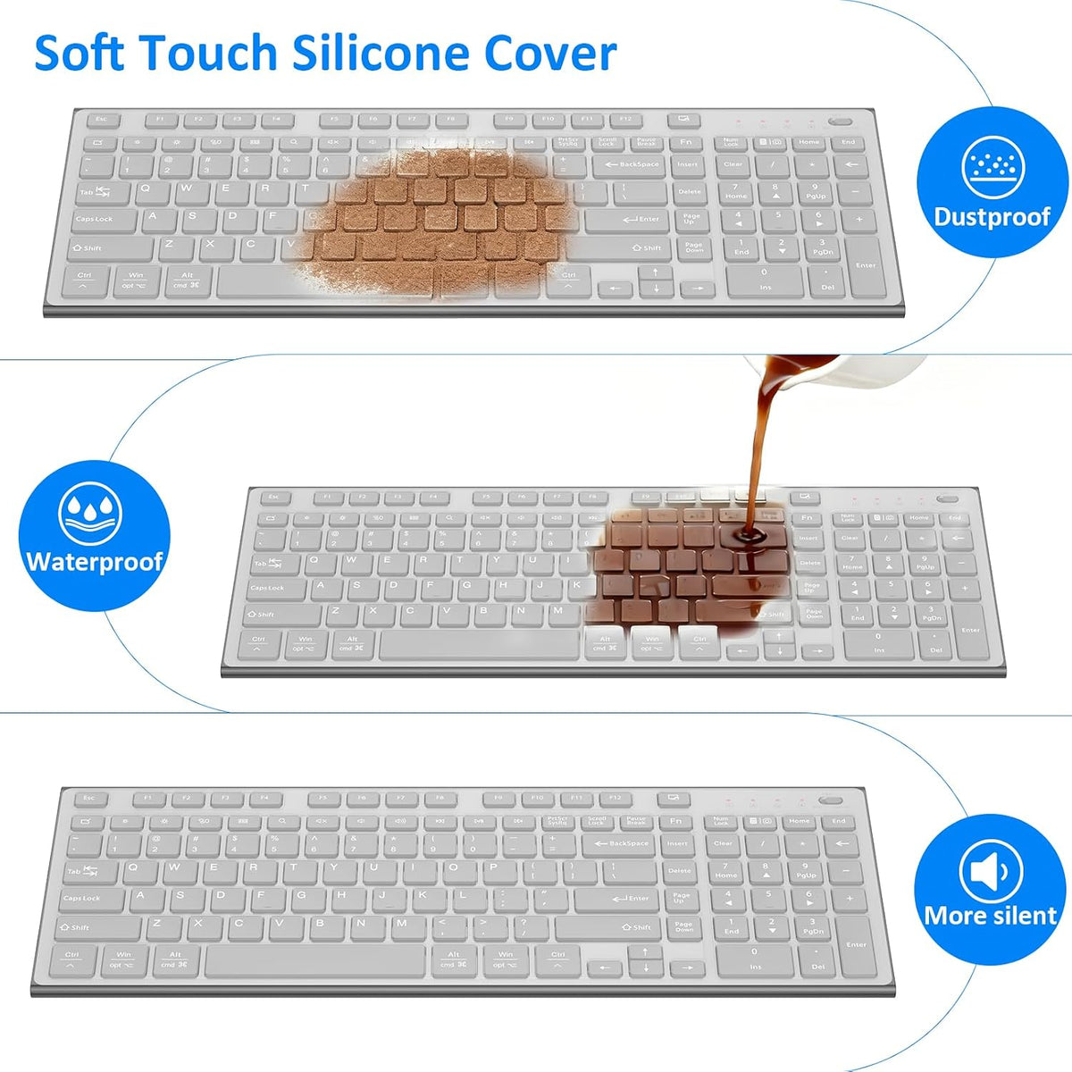 Keyboard and Mouse Wireless, Slim Flat Silent Quiet Black & Gray