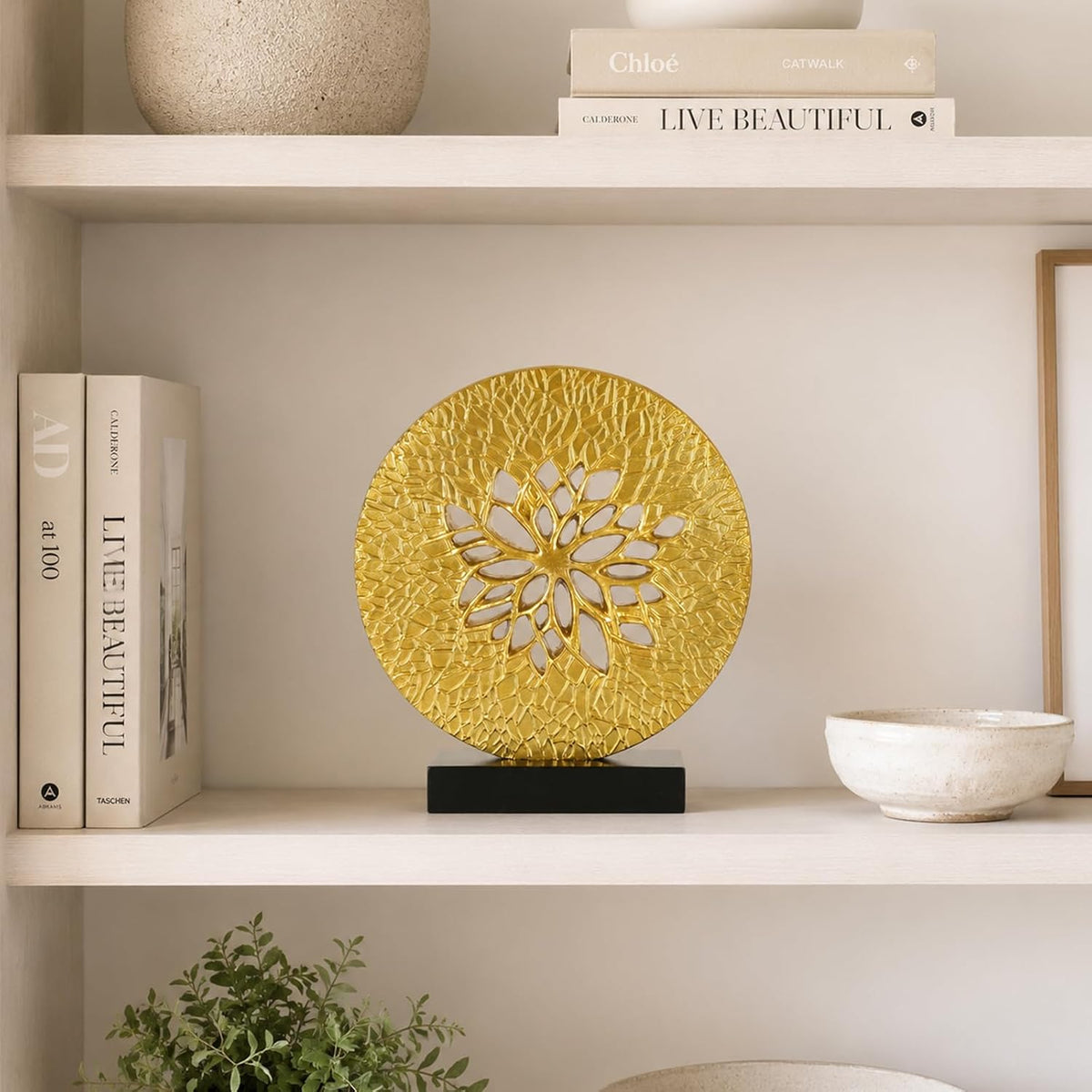 Tree of Life Decorative Sculpture, Round Openwork Tabletop Decor for Cabinet Top, Shelf, Mantel, Console Table, TV Stand and Living Room Home Decor