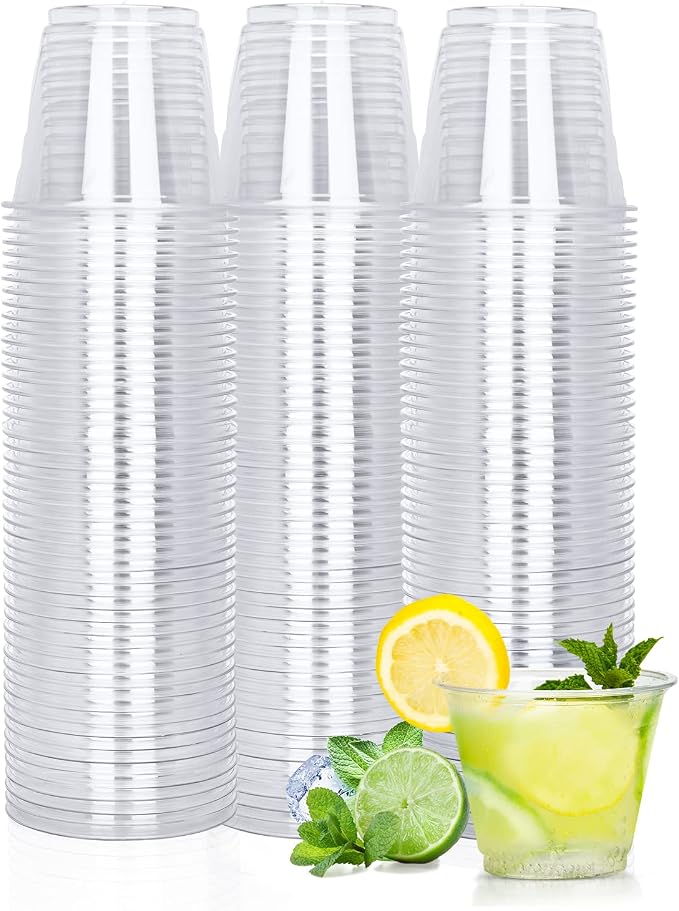 TashiBox 9 oz Disposable Plastic Cups, Crystal Clear
