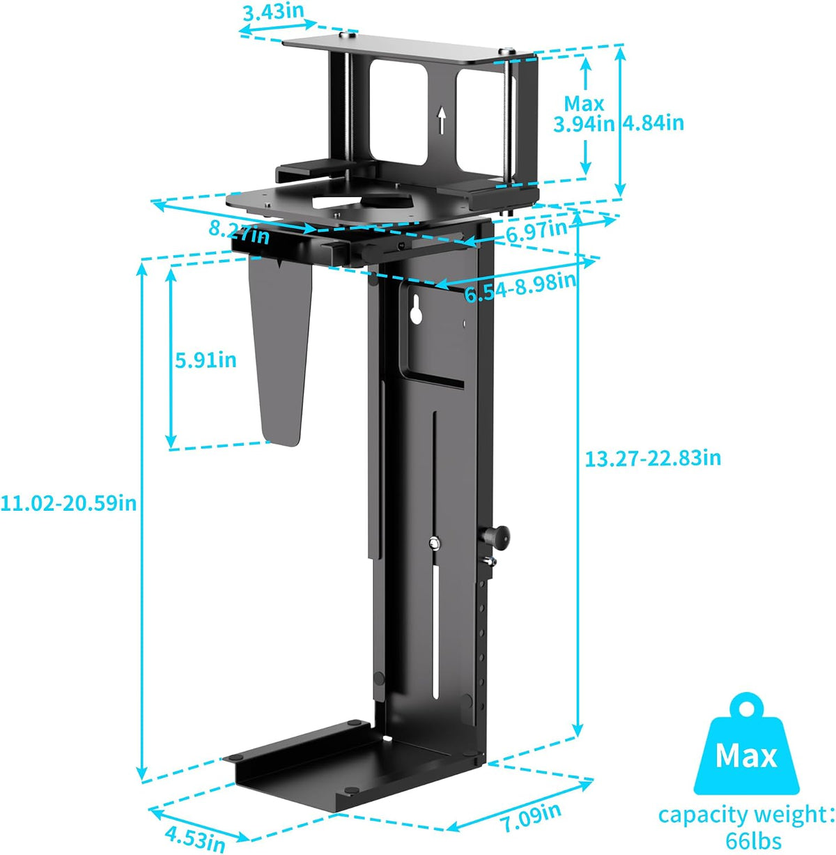 Pholiten Under Desk CPU Mount, 3.94" to 11.61" Wide