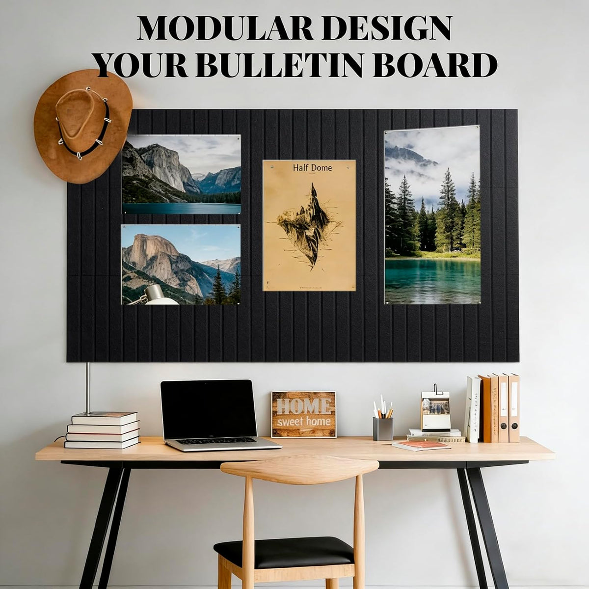 Large Felt Bulletin Board Cork Board Alternative with Safe Removable Adhesive Tabs, Wall Bulletin Board for Home Office Classroom Pin Board (Black, Fine-Stripe 6-Pack)