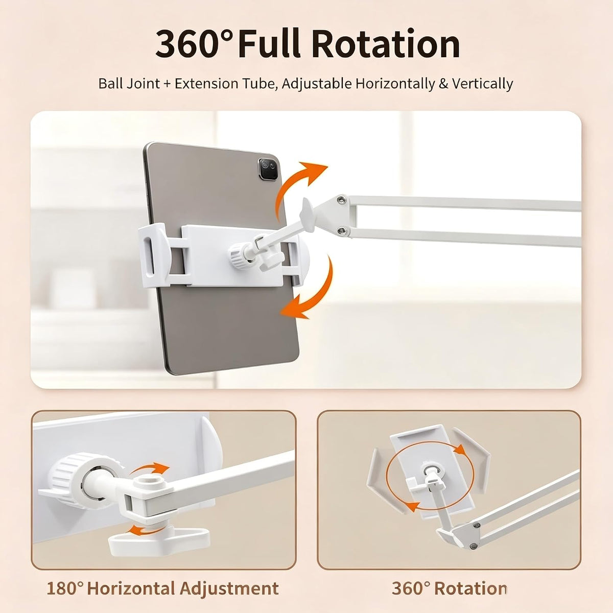 Tablet Floor Stand,360°Adjustable Height Stretchable Arm Swivel Dual Holder