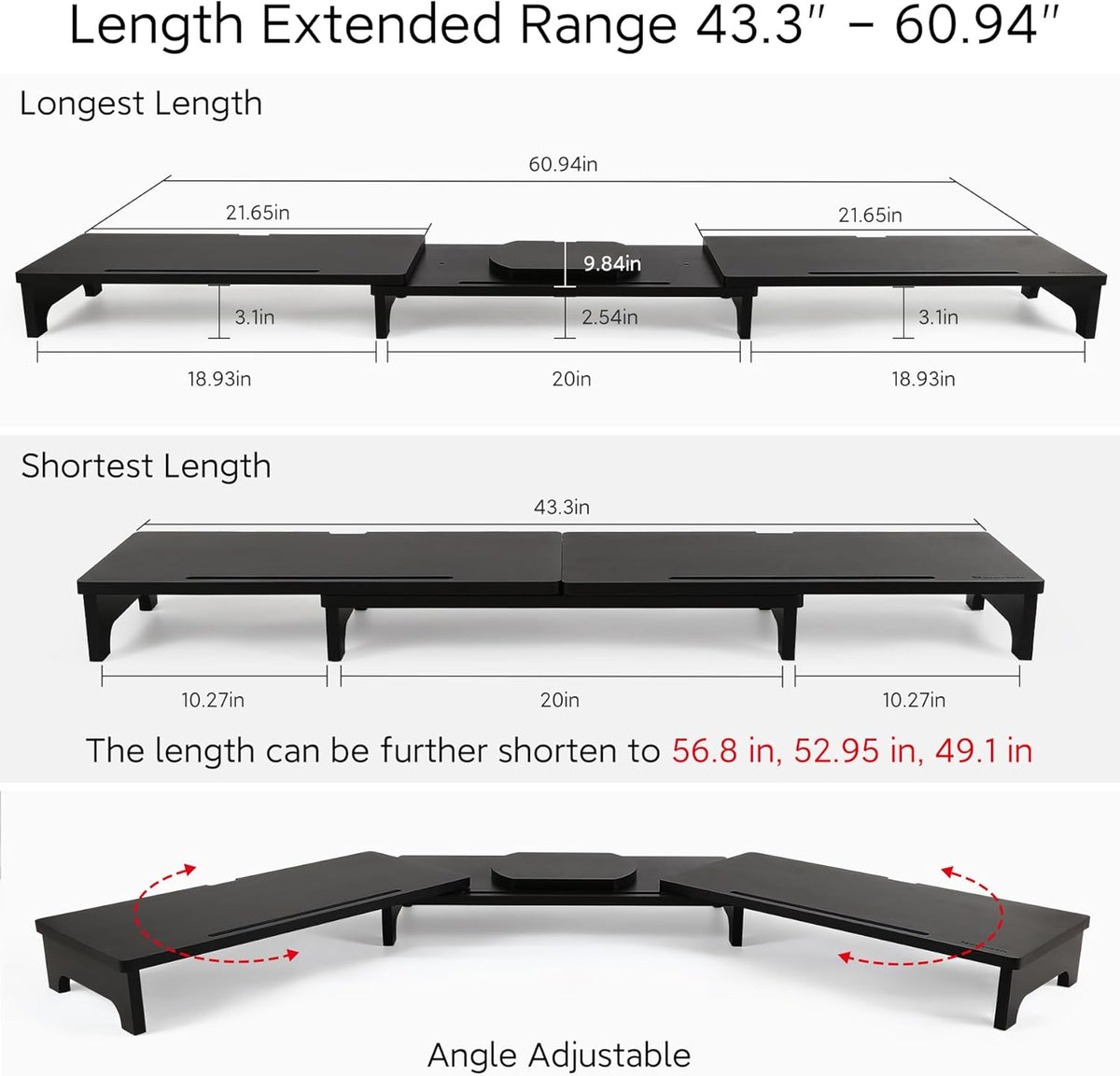 Nnewvante Monitor Stand Riser, 60 inch Bamboo Triple Monitor Stand for Desk