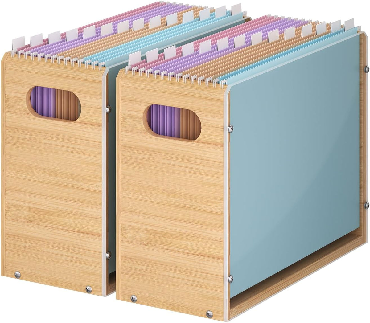 Sbanmao Acrylic Wall File Organizer, Hanging File Folder Organizer with Handle, Bamboo File Box File Crate Storage Box, Portable Filing Organizer for Home Office Classroom (Letter Size, 2 Pack)