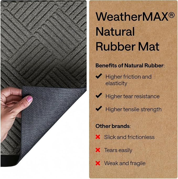 GORILLA GRIP 100% Waterproof All-Season WeatherMAX Doormat, US Designed Natural
