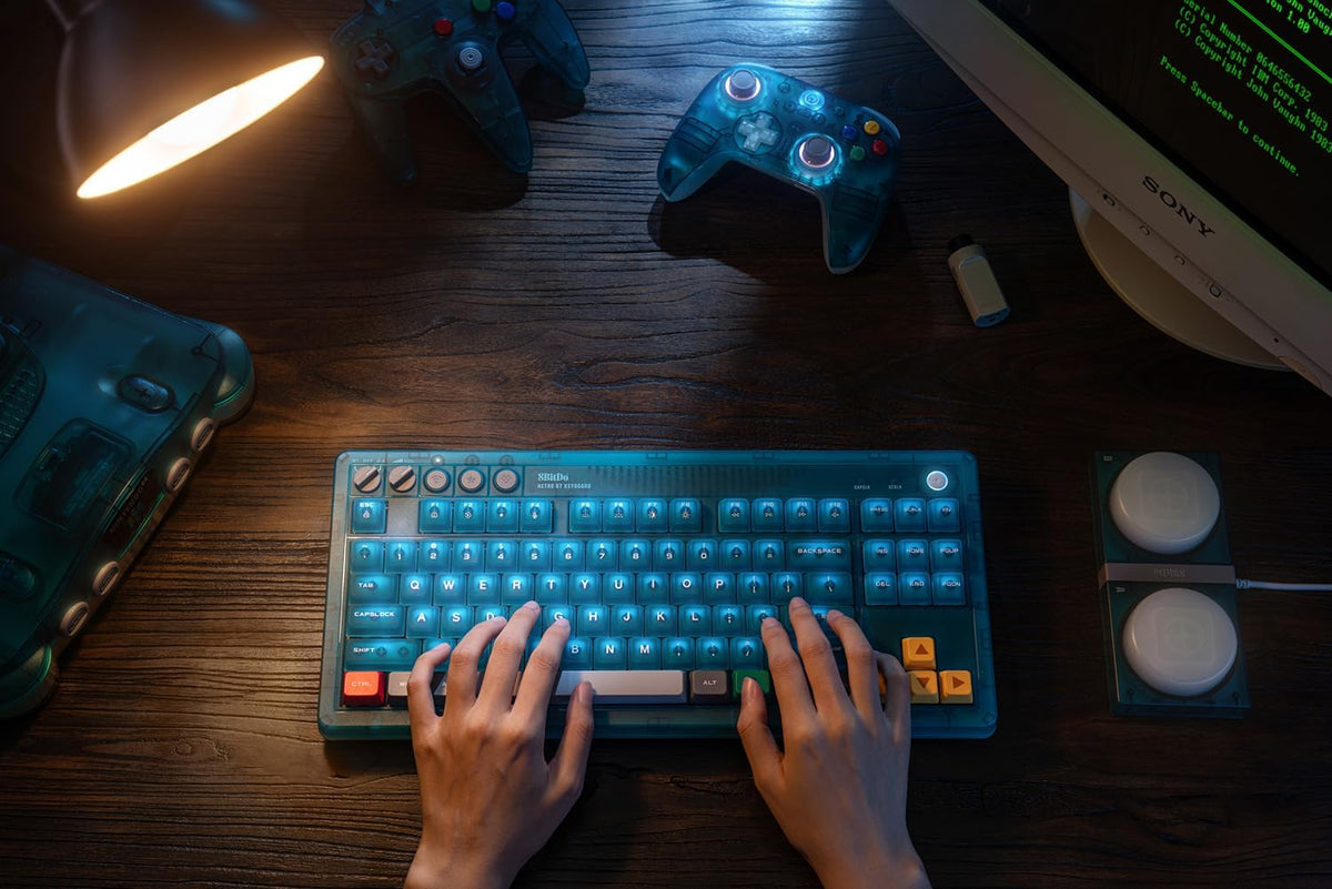 8Bitdo 87 Keys Retro Mechanical Keyboard for PC and Android - Clear Blue