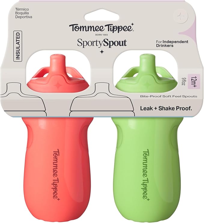Tommee Tippee Toddler Sippy Cup, Sporty Spout, 1-3 Years, Insulated | Pack of 2