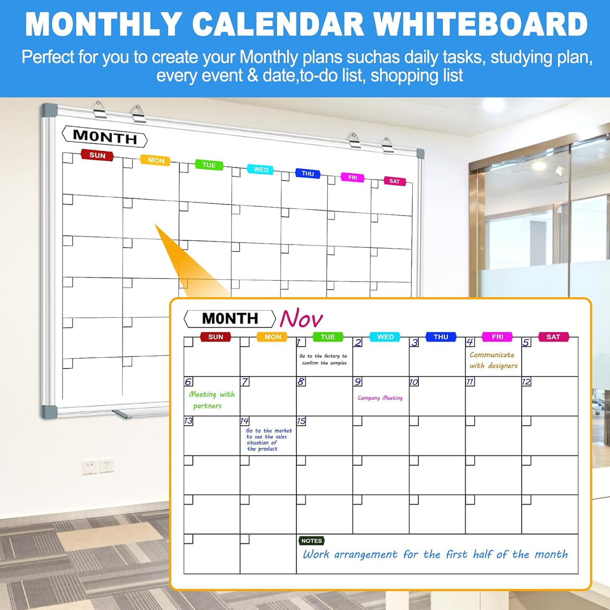 Big Magnetic Calendar Whiteboard for Wall, 60 X 40 Inch