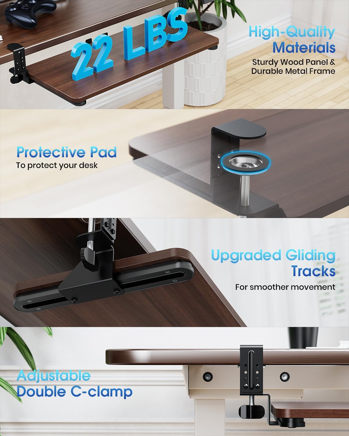 Small Keyboard Tray Under Desk, Pull Out Keyboard & Mouse Tray for Typing