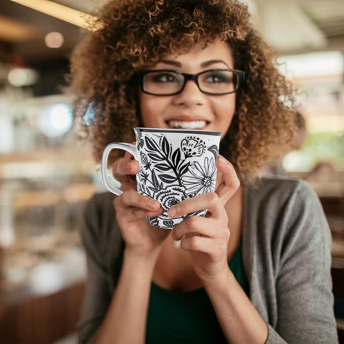 Karma Gifts 16 oz Black and White Boho Mug Floral