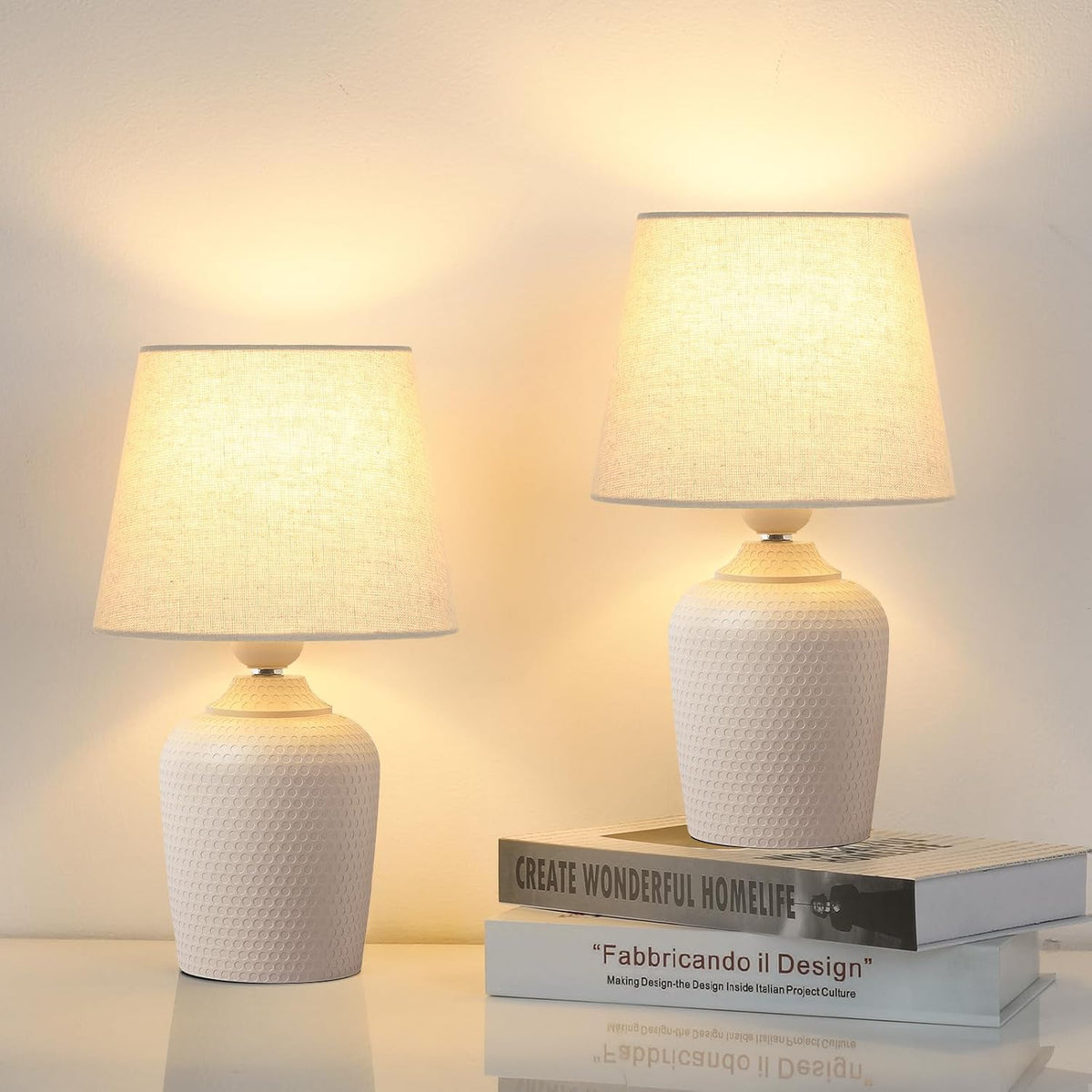 11.8’’ Small Table Lamps Set of 2 for Bedroom Kid’s Room, Beige & Cream
