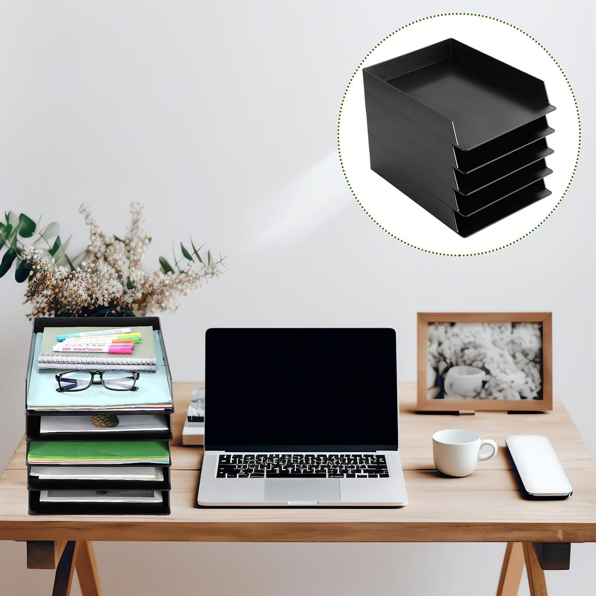Wenqik 20 Pcs Stackable Paper Letter Trays Plastic Desk Organizer, Black