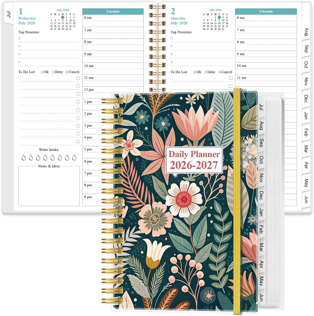 2027 Daily & Monthly Planner - One Page Per Day, Daily Planner from January 2027 - December 2027, Planner 2027 with 12 Monthly Tabs, 8.5" x 11", Flower-B