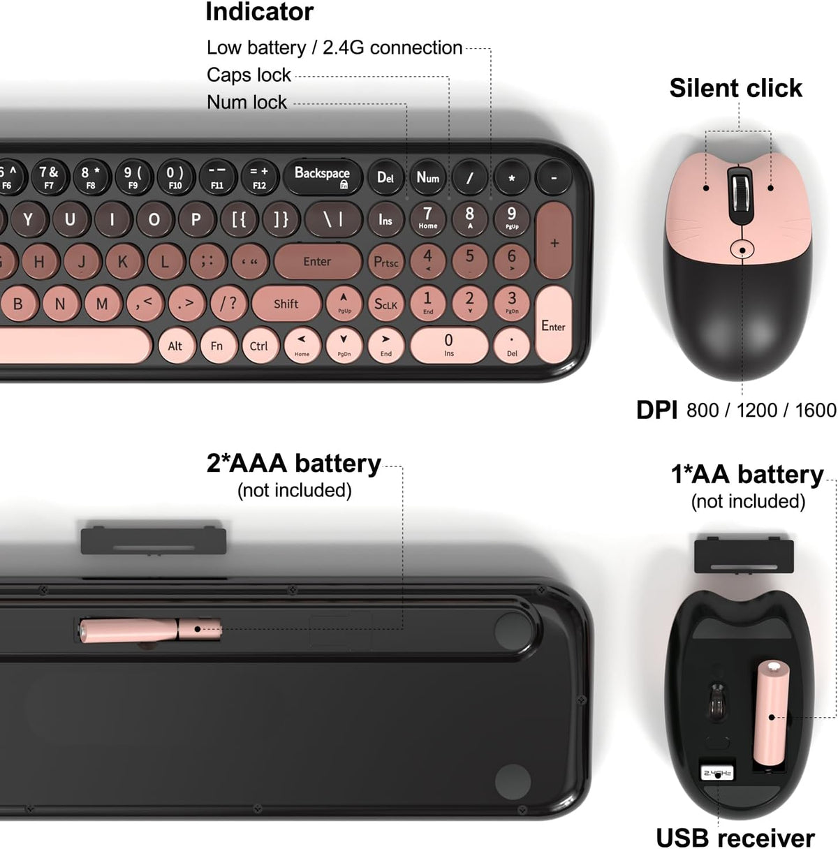 KNOWSQT Wireless Keyboard and Mouse Combo - BlackBerry-Gradient 2.4G Full-Size Typewriter Cute Colorful Keyboards - USB Plug and Play, for Windows, Laptop, Computer, PC, Desktop