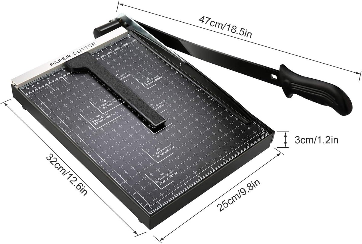 Paper Trimmer, 12" Metal Base A4 Paper Cutter Guillotine for Home Office, 10 Sheet Capacity
