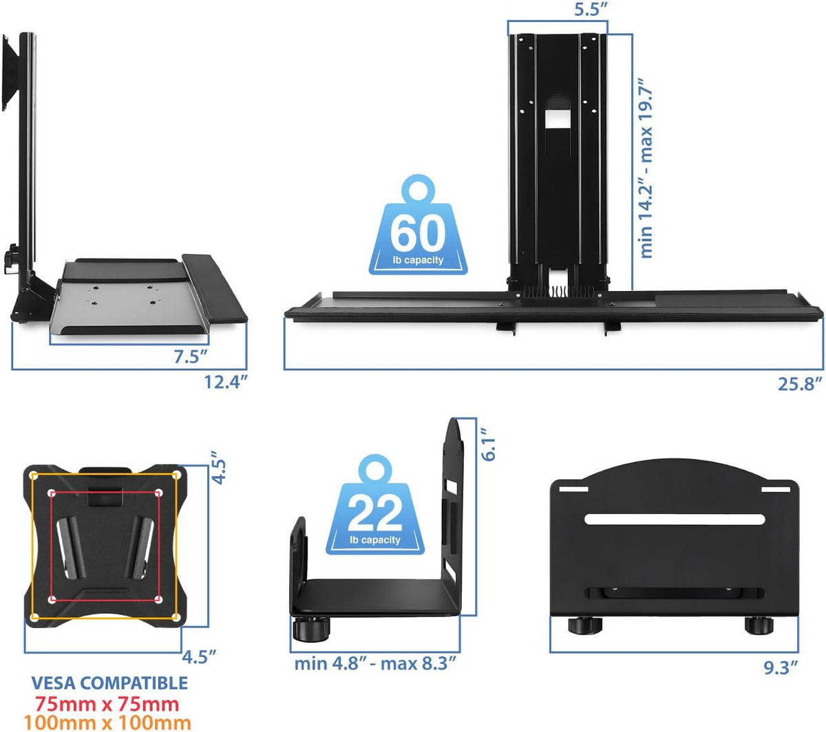 Mount-It! Monitor and Keyboard Wall Mount with CPU Holder, 13-32in Screens