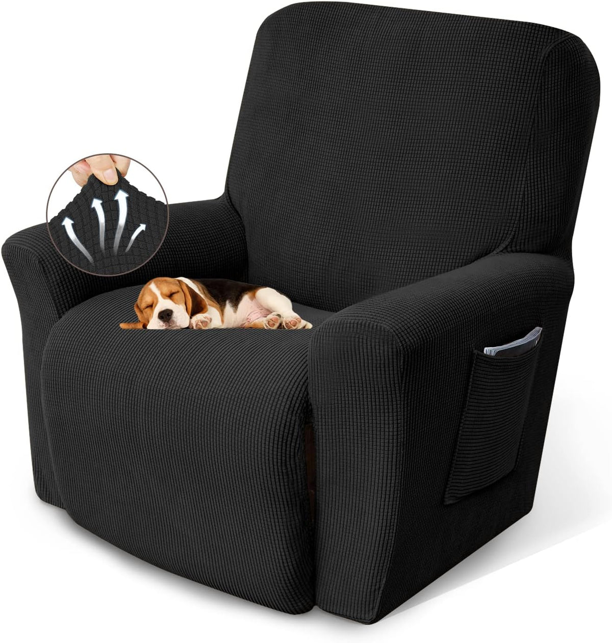 KEKUOU Recliner Chair Covers, 1-Piece Lazy Boy Recliner Covers, Black