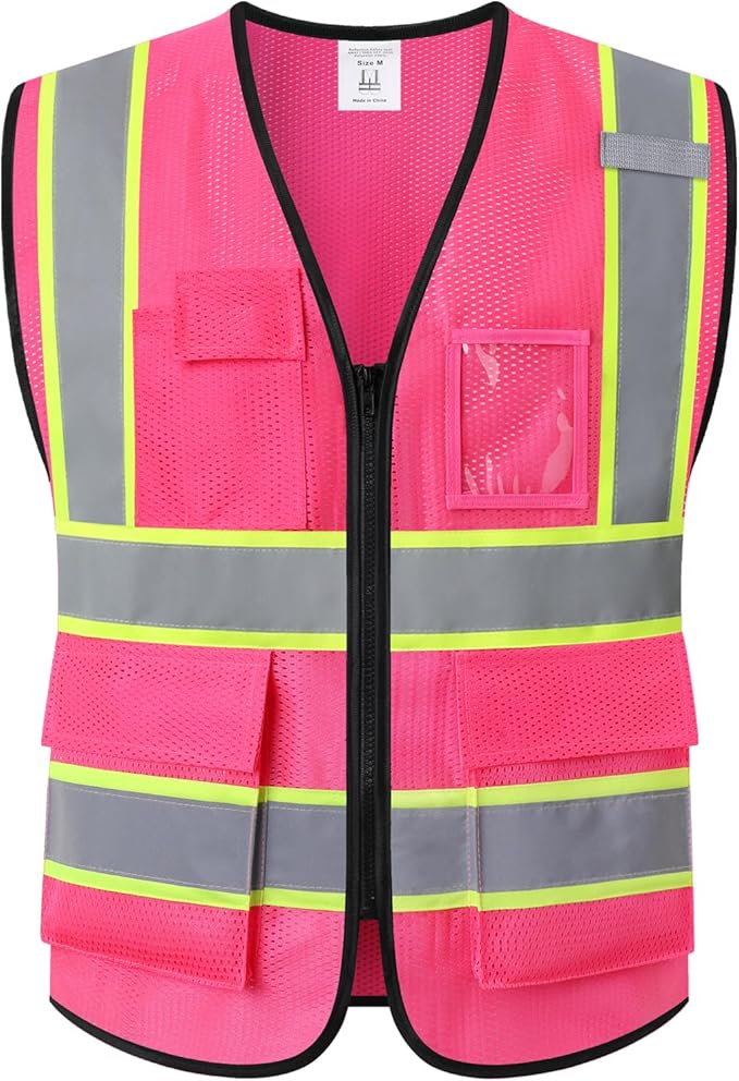 Safety Vest for Men Women,Mesh High Visibility Construction Work Vest with Reflective Strips,Meets ANSI/ISEA Standards(EK175-Mesh-Hot Pink-XL)