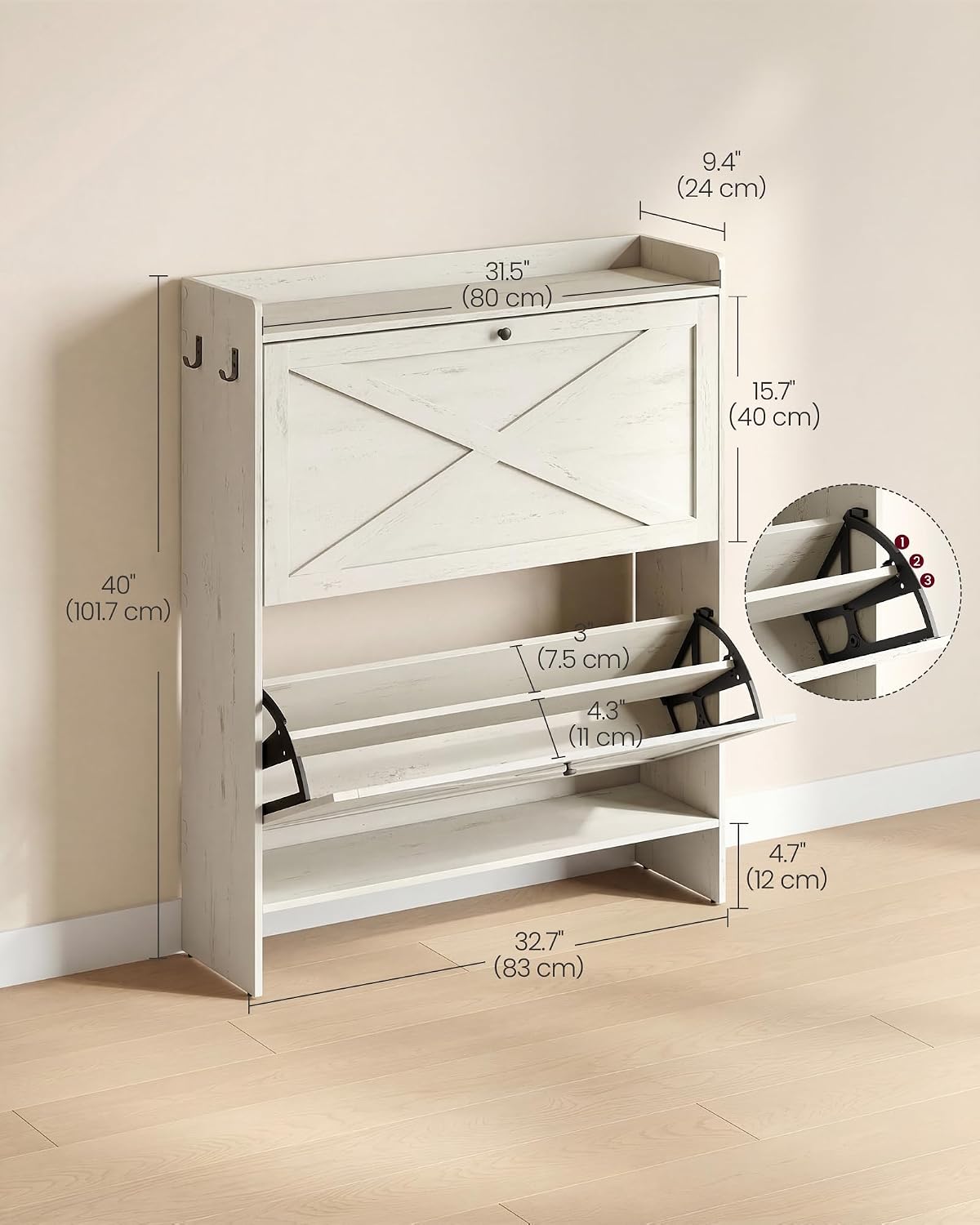 VASAGLE Narrow Shoe Storage Cabinet Organizer with 2 Flip Drawers
