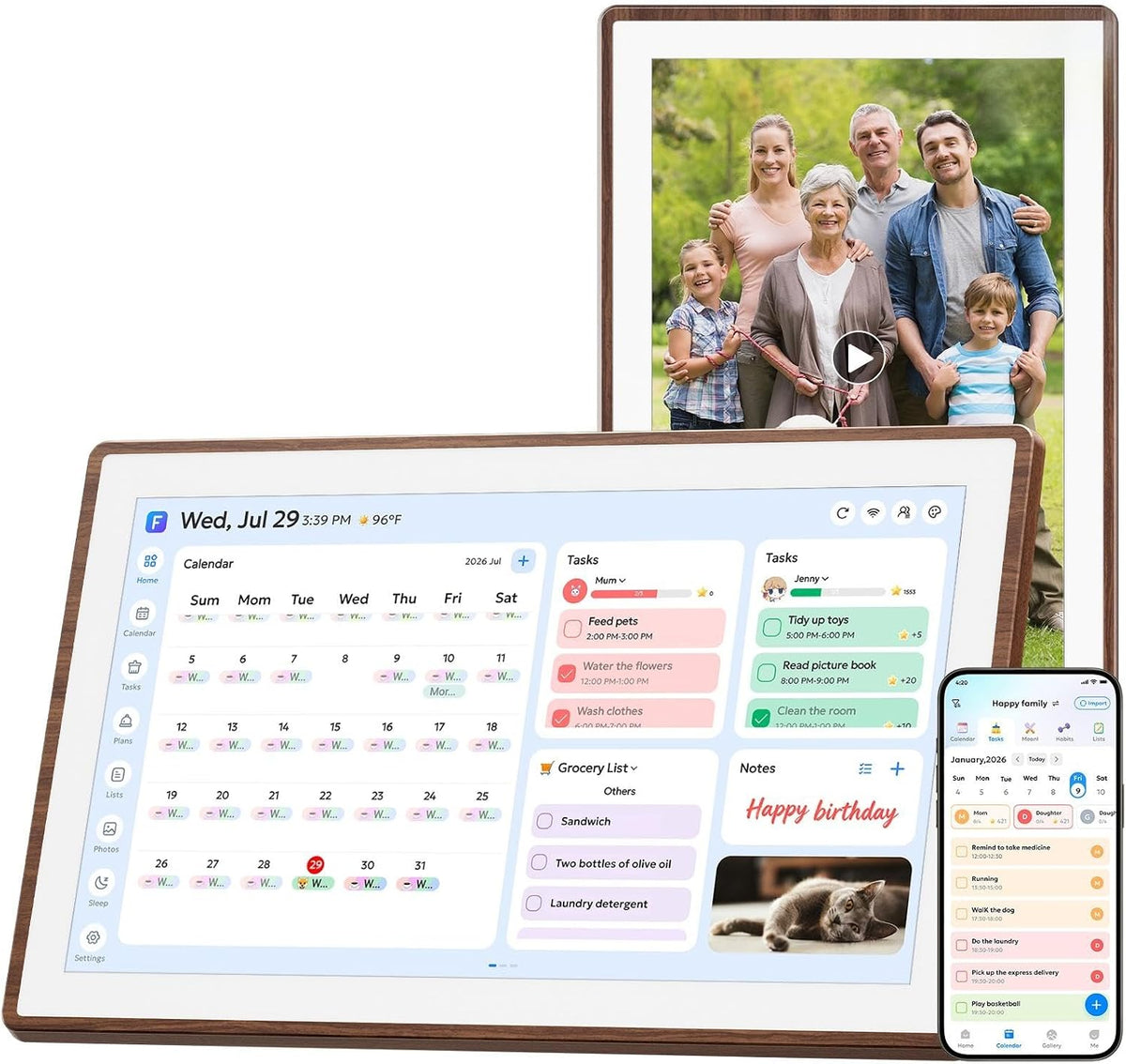 21.5" Smart Digital Calendar - Family Hub Planner (Walnut)