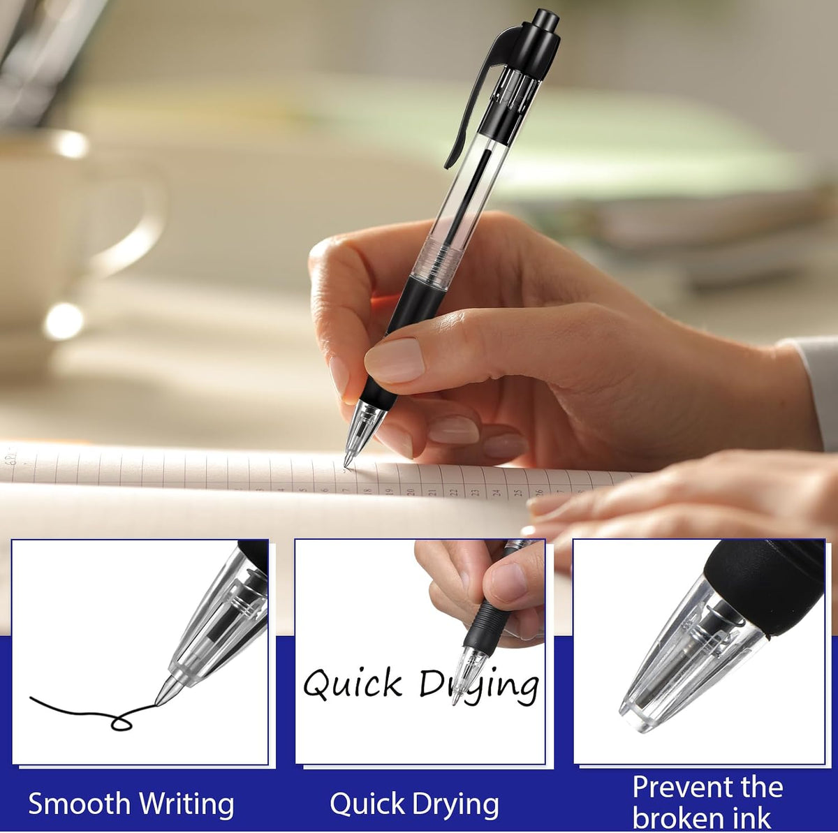 Fainne 200 Pack 1.0 mm Retractable Ballpoint Pen Bulk, Black, Blue, Red Ink