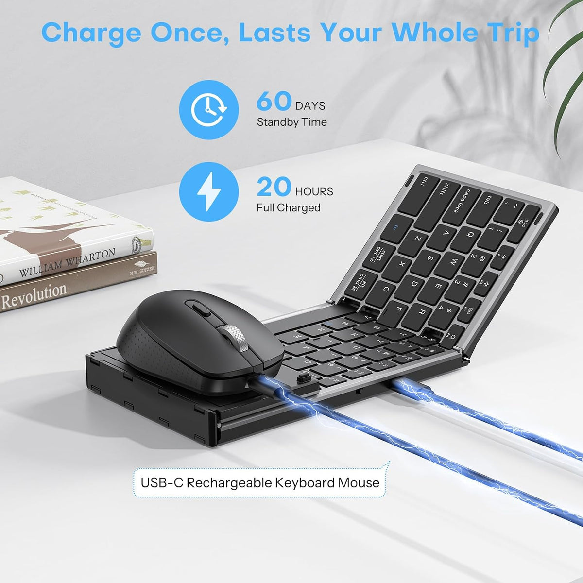Foldable Keyboard and Mouse for 3 Devices, OMOTON Wireless Bluetooth Combo