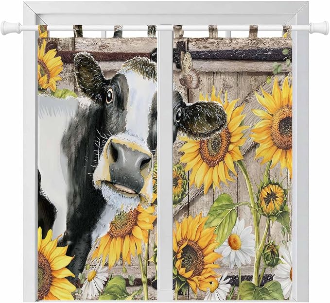 Retro Farmhouse Flower Bathroom Curtains 63 Inch Length, Window Curtains Tab Top