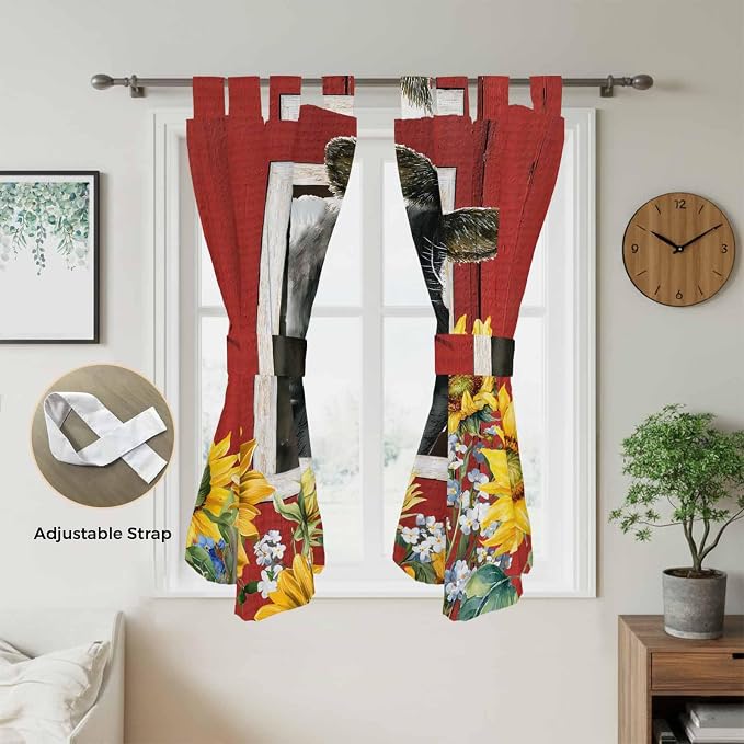 Cows Sunflowers Bathroom Curtains 63 Inch Length, Window Curtains Tab Top