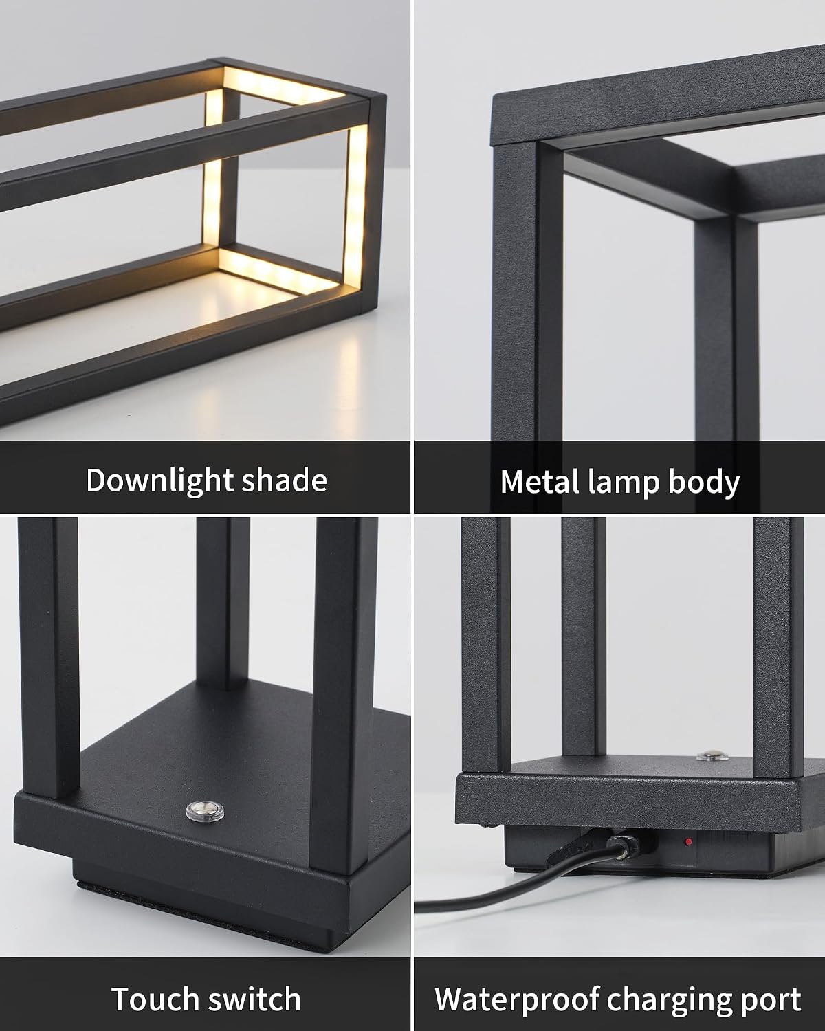 PUSU Cordless Waterproof Table Lamps, Black Outdoor Rechargeable Desk Lamp