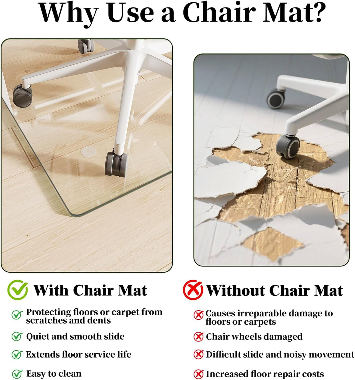 Glass Chair Mat 30" x 50" Tempered Glass Office Chair Mat