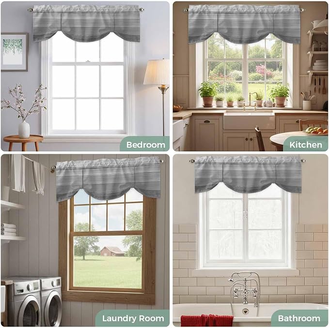 Grey Ombre Wooden Tie Up Valance Curtains