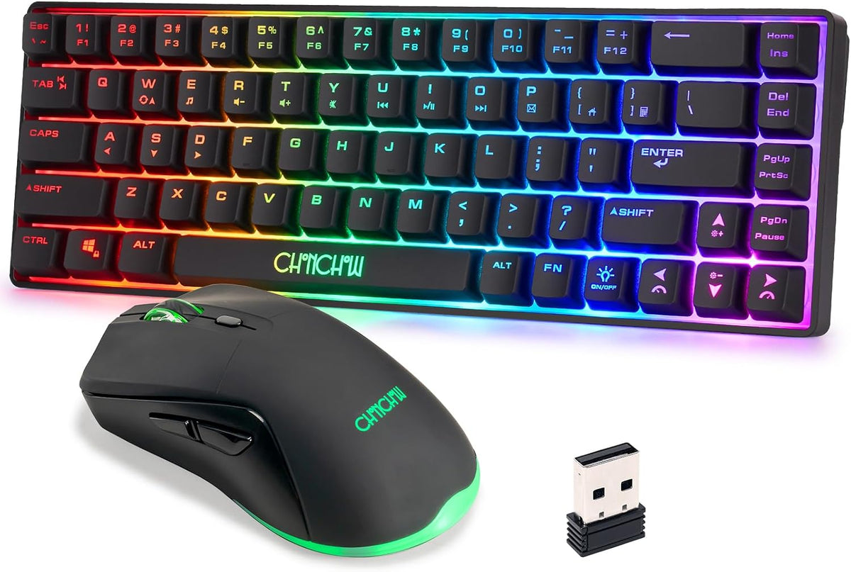 CHONCHOW 60% Wireless Gaming Keyboard and Mouse Combo,LED Backlit