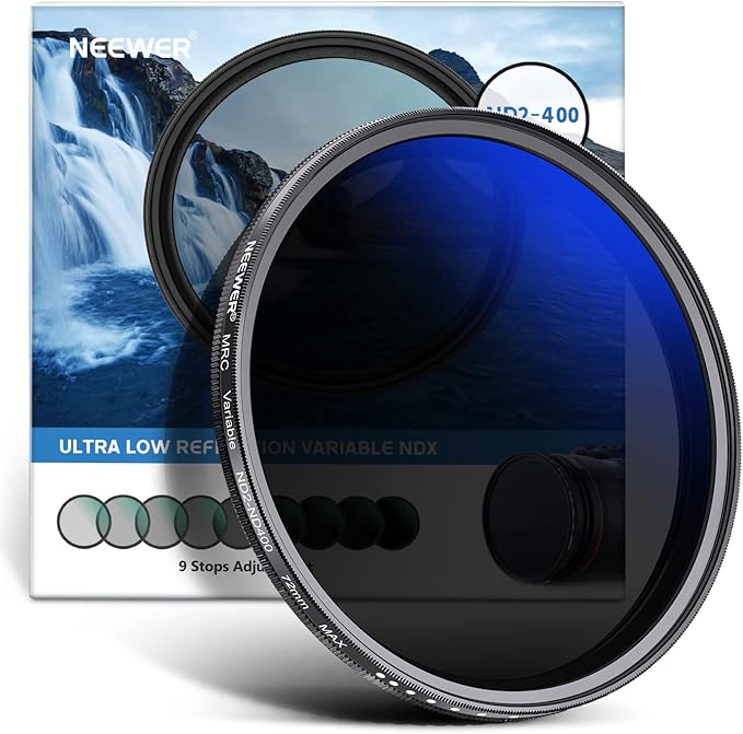 NEEWER 72mm Variable ND Filter ND2-ND400, Neutral Density Filter, Water and