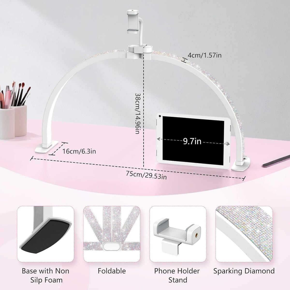 Yokilly Half Moon Light for Nail Desk: 29" Foldable Nail Light for Desk