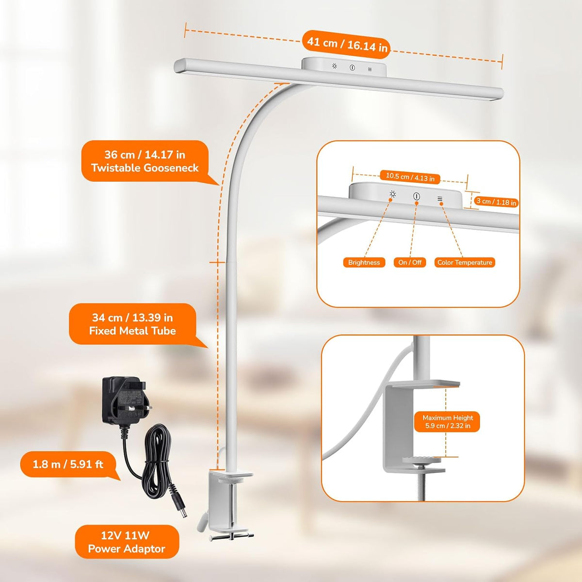 Lepro Desk Lamp with Clamp, Led Clip on Desk Lights for Home Office, White