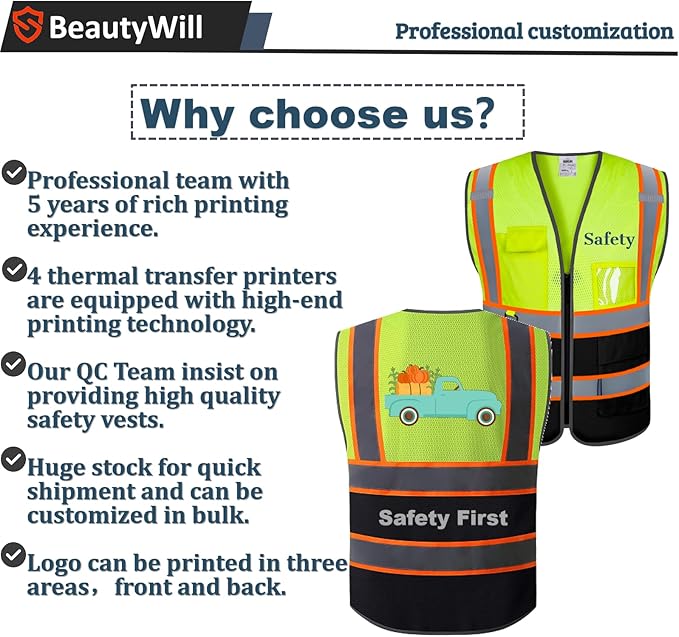 10 Pack Custom Safety Vest Customized Logo Mesh Vest Class 2 High Visibility Reflective Vest with Pockets Workwear（Yellow Black，S ）