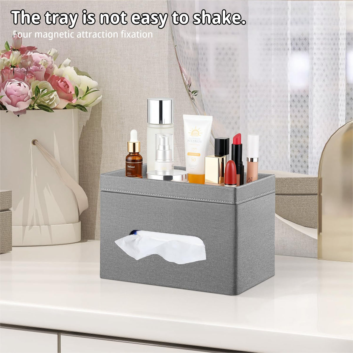 Extra Large Tissue Box Cover with Storage Tray,Rectangle Tissue Box Holder