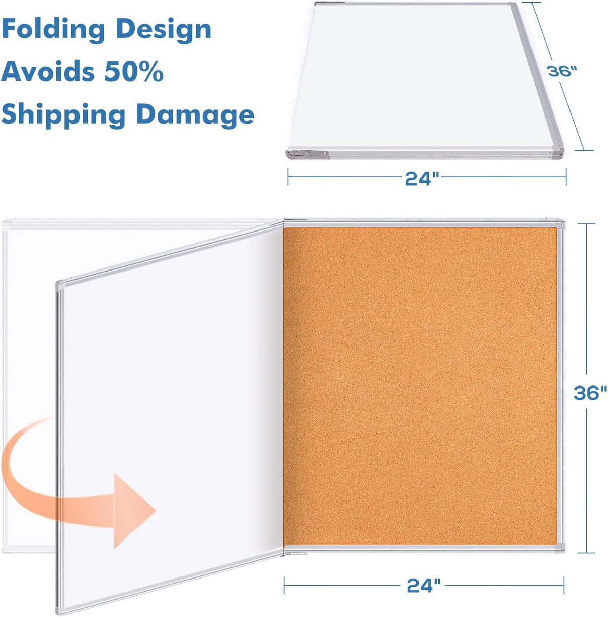 Magnetic White & Cork Board Combo 48" x 36" Aluminum Frame