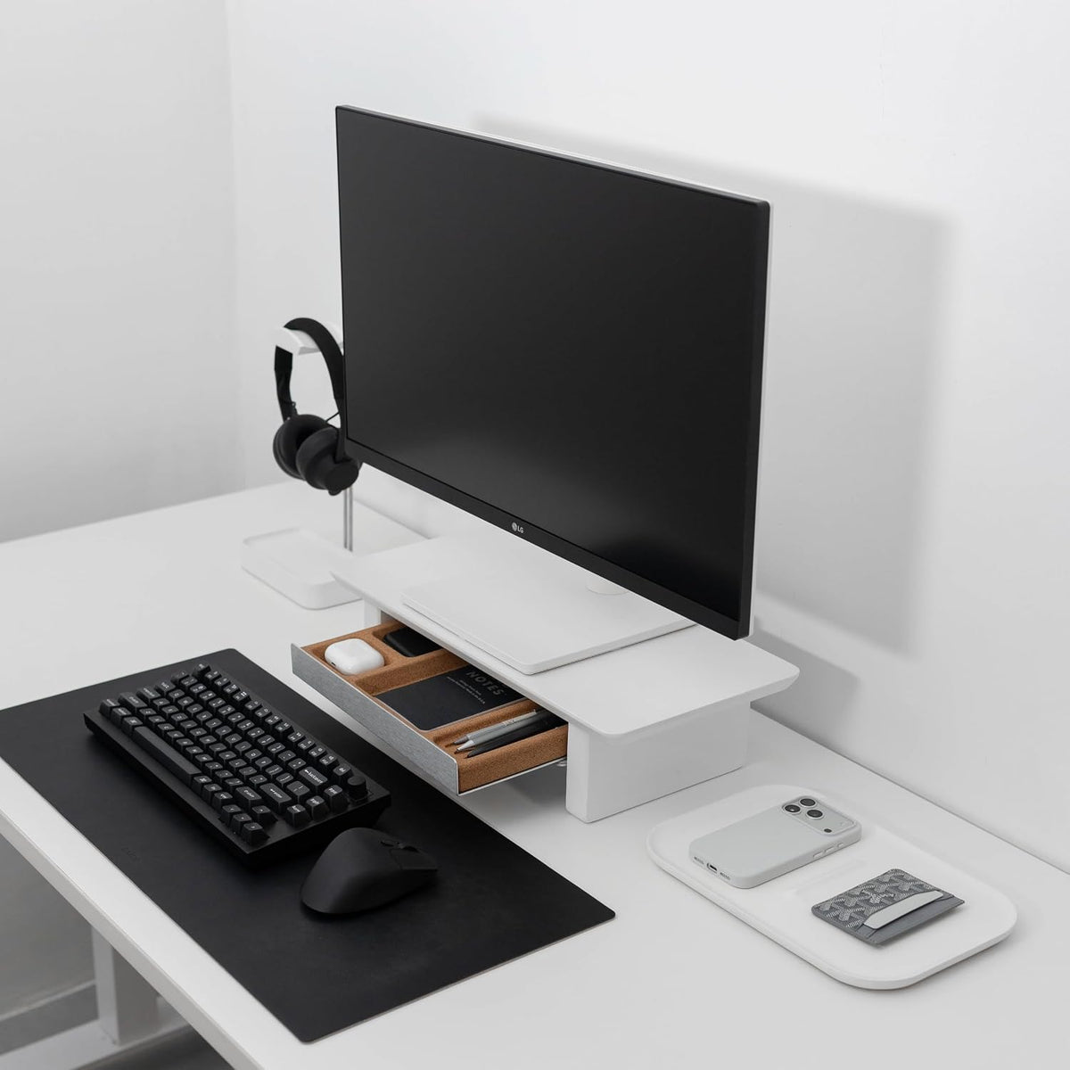 Raico Desk Shelf Setup Mini Monitor Stand, Compact White Wood Organiser, Ergonomic Home Office Accessory (White | 18.8 Inches)