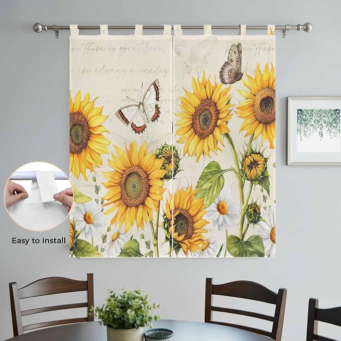 Farm Sunflowers Living Room Curtains 84 Inch Length, Window Curtains Tab Top