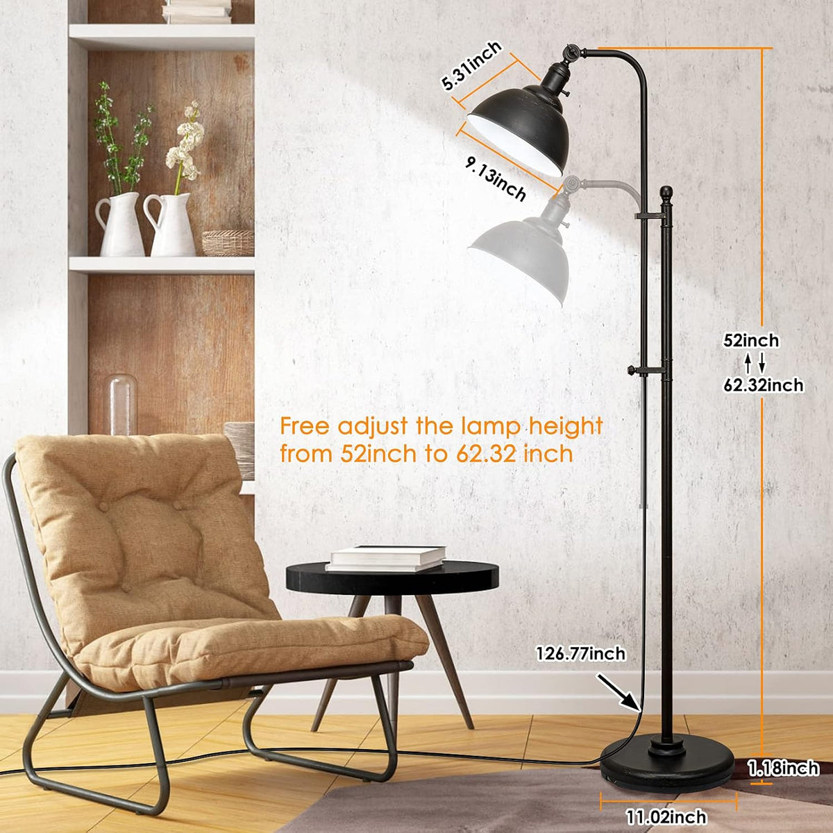 Coucrek Industrial Floor Lamp, Farmhouse Reading Lamp with 3CCT Bulb