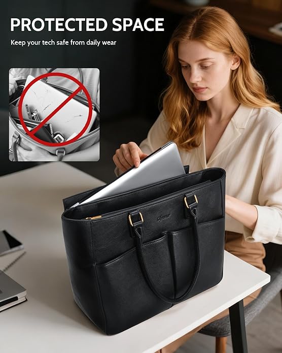 Laptop Tote Bag for Women, Leather Work Tote