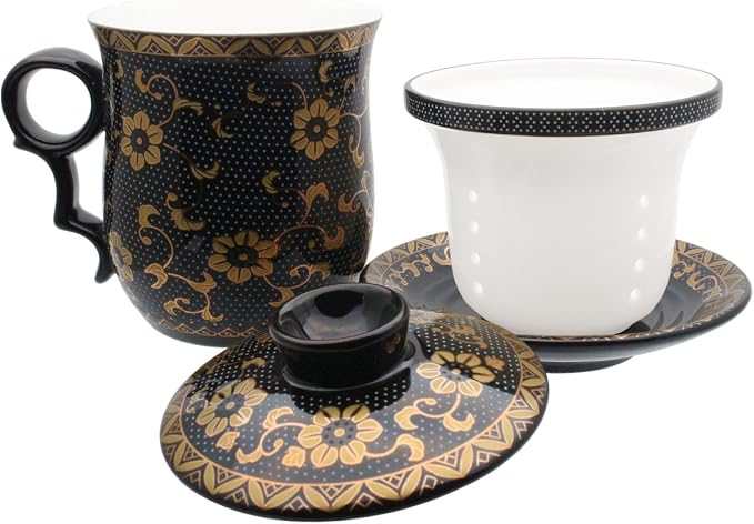 Porcelain Tea Cup with Infuser Lid and Saucer Sets