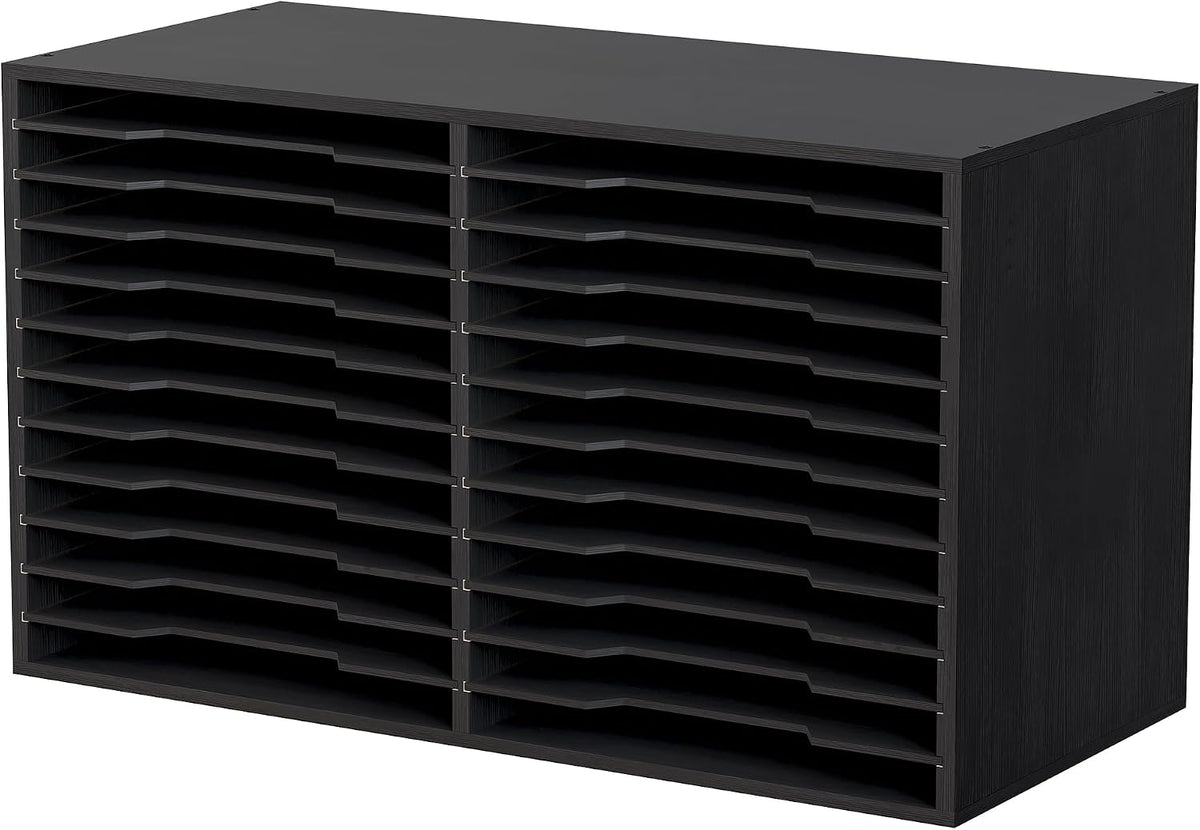 EasyPAG Scrapbook Paper Storage Organizer for Craft Room, 12x12 Paper Storage Desk Shelf, 24 Slot Adjustable File Sorter for Office School Classroom, Black