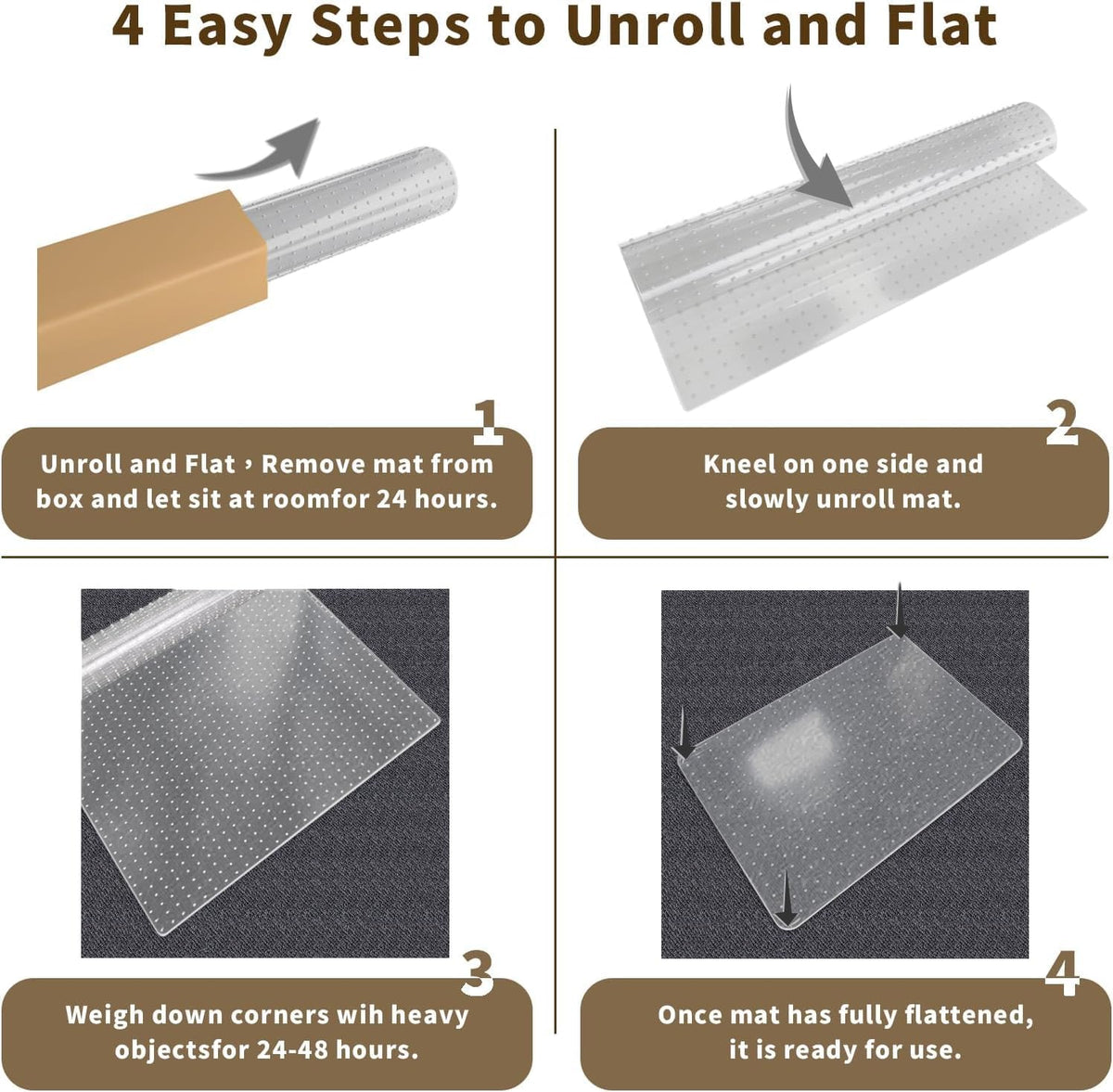 Office Chair Mat for Carpeted Floor, 63"x51" Clear Desk Mat for Carpet Large Protector Floor Mat On Low Pile Carpets, Easy Glide Rolling Plastic Floor Mat, Computer Chair Mat for Home Office