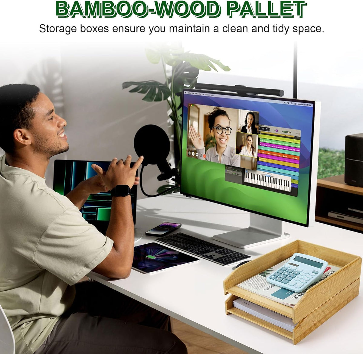 MultiBey A4 Bamboo Stackable Paper Tray 2-Pack - 2-Tier Desk Organizer
