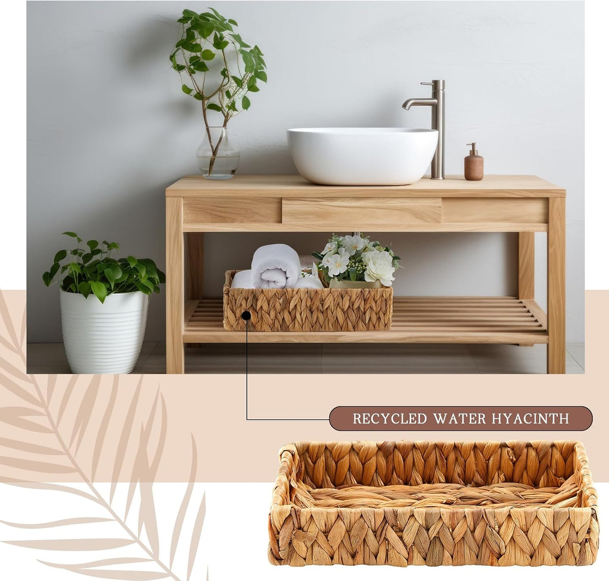 Teenyyou 2 Pcs Water Hyacinth Bathroom Basket with Handles