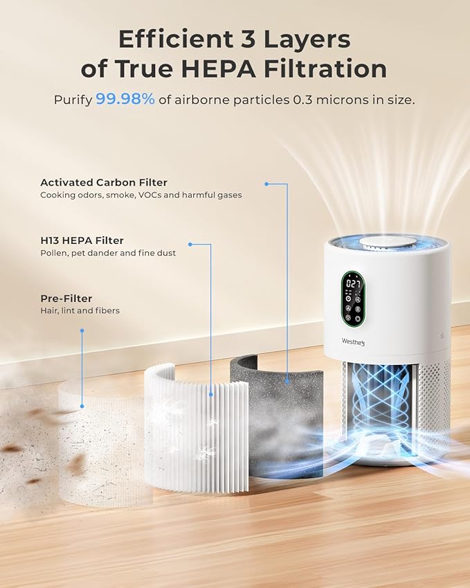 Air Purifiers for Home Large Room up to 1650 ft², WESTHEY H13 True HEPA Air